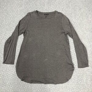 Eileen Fisher Shirt Womens Medium Gray Long Sleeve Tencel Blend Tunic Made USA